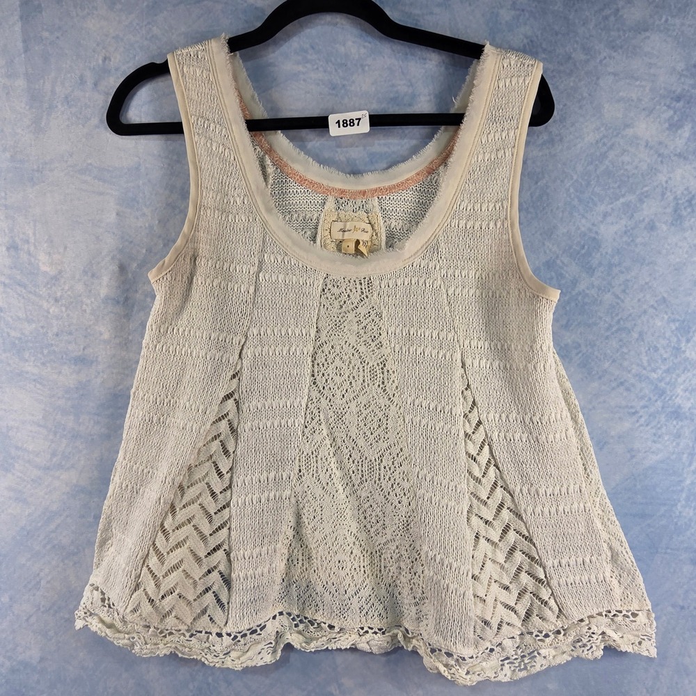 Meadow Rue Anthropologie Ivory Crochet Knit Sleeveless Lace Trim Tank Top Small